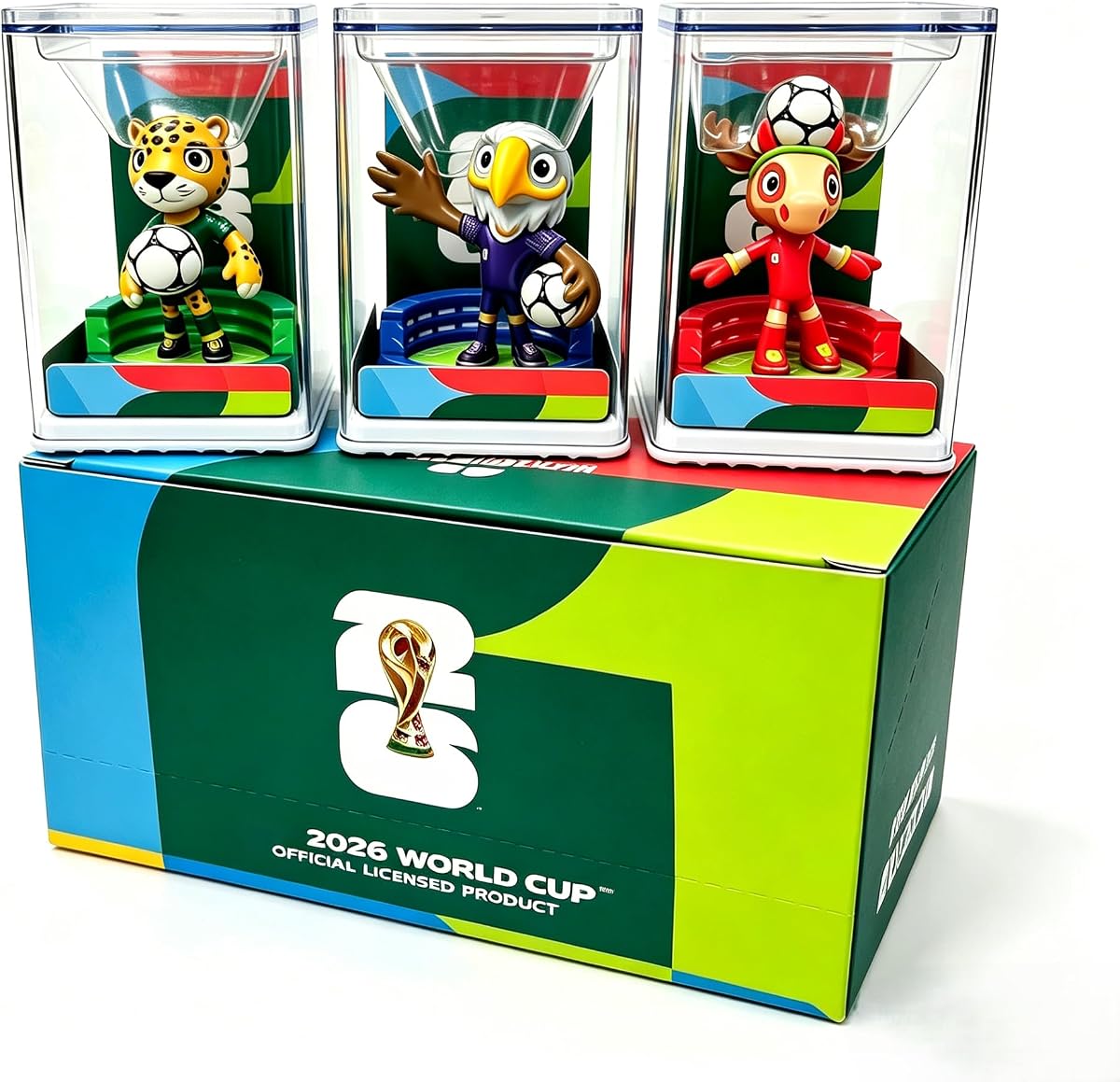 2026 World Cup Official Licensed Mascot Figurines Set of 3 – Clutch, Maple & Zayu with Display Box – World Cup Merchandise, Collectible Soccer Figures Gift for Fans