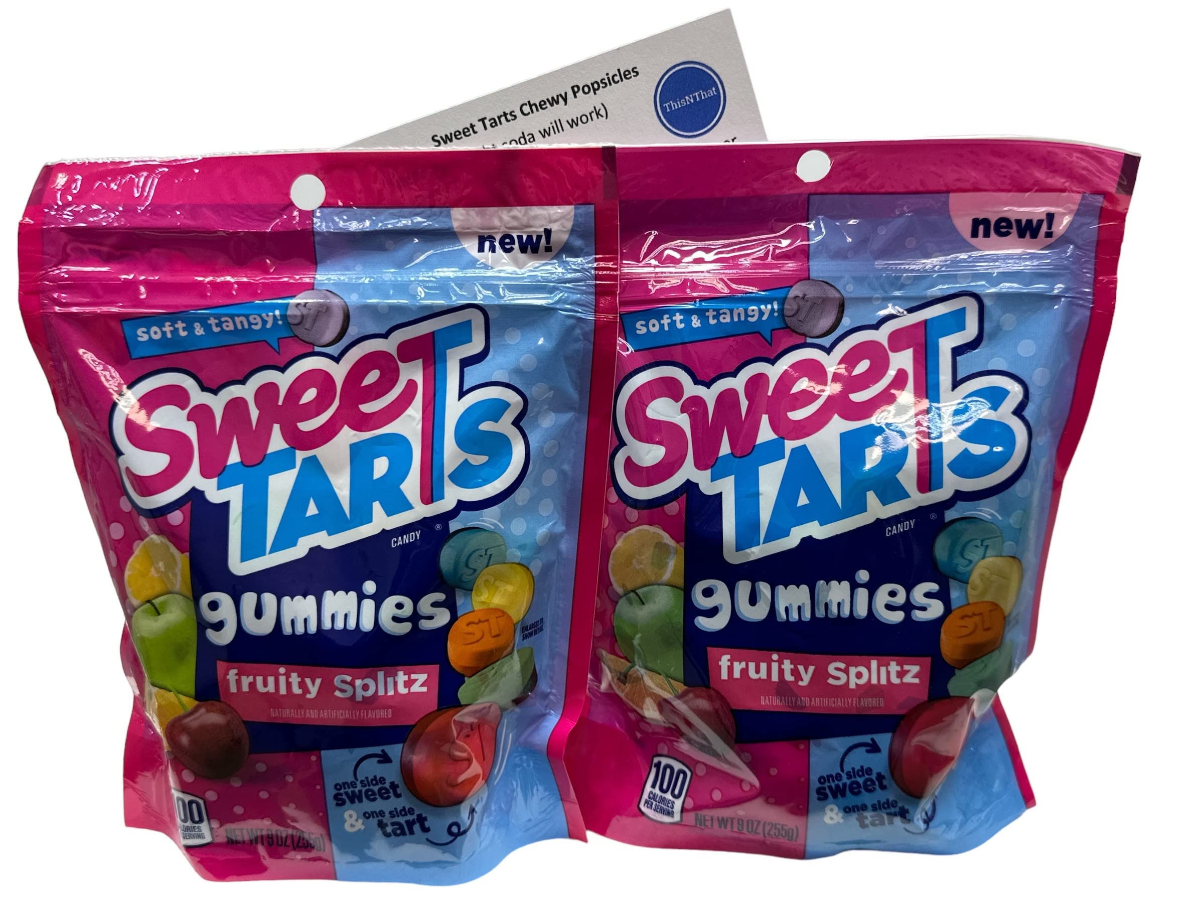 SweeTARTS Soft & Tangy Fruity Splitz Gummies Bundle: (2) 9oz Bags & ThisNThat Recipe Card