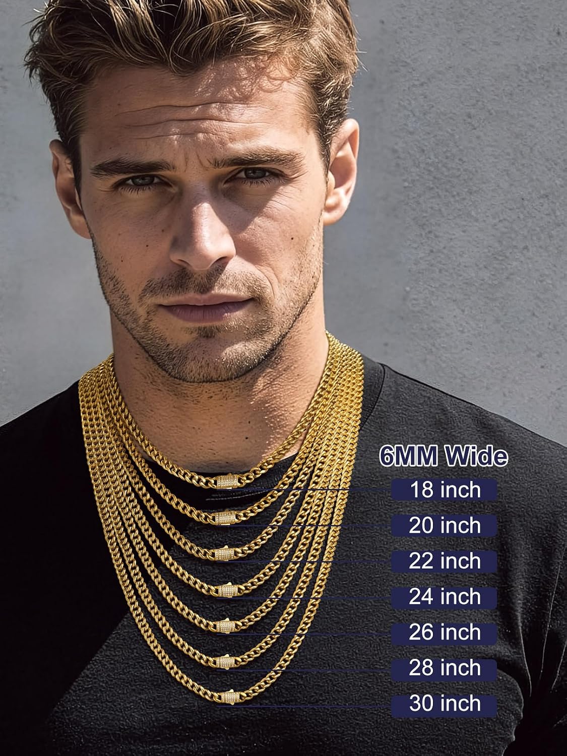 Bandmax Stainless Steel Cuban Link Chain Necklace for Men Women Silver Tone/14K Gold Plated/Black Curb Chains with Blinged out Clasp,6/9/12MM Width, 18-30 Inch Length, Hip Hop Jewelry for Gift