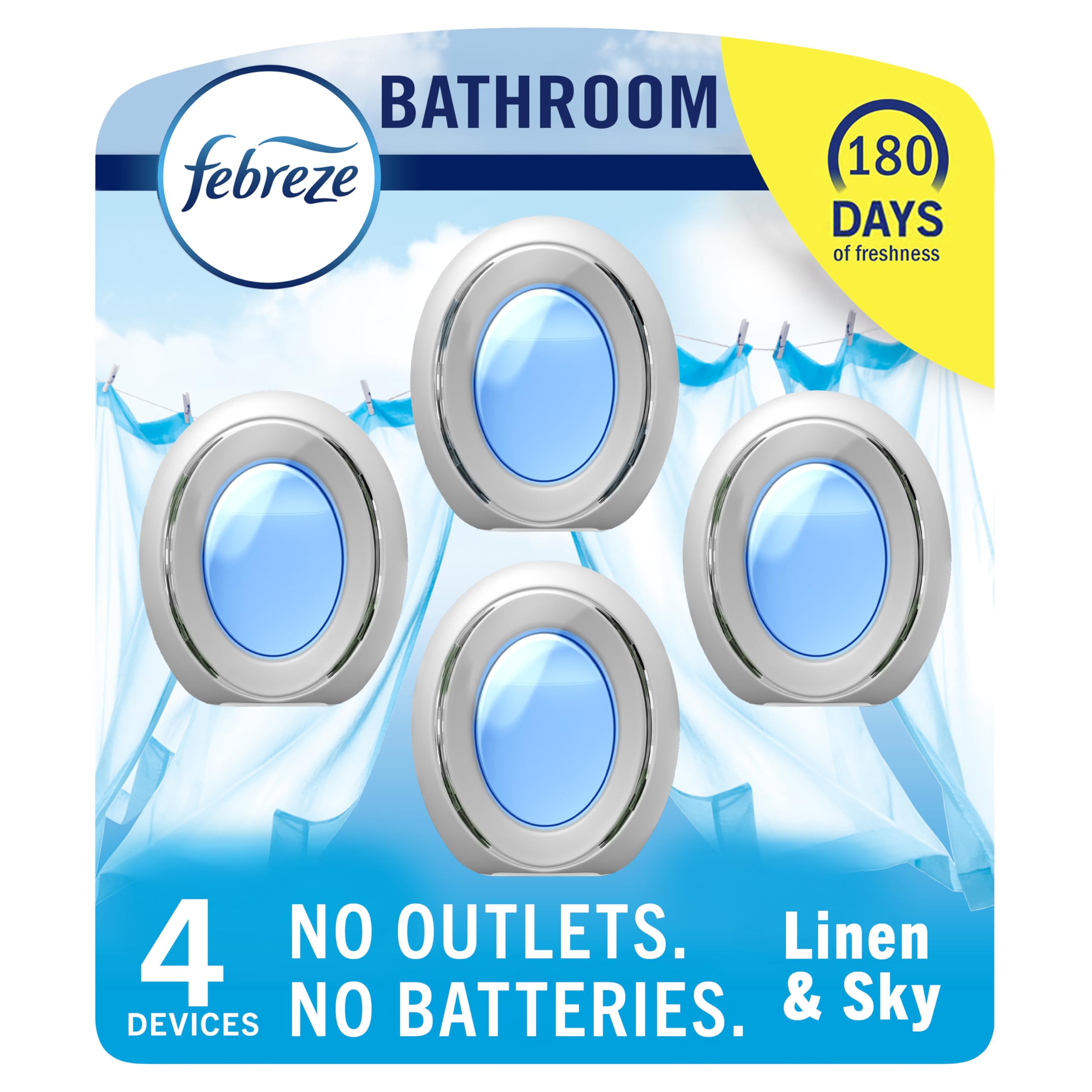 Febreze Small Spaces Air Freshener, Plug in Alternative for Home, Linen & Sky, Odor Fighter for Strong Odor (4 Count)