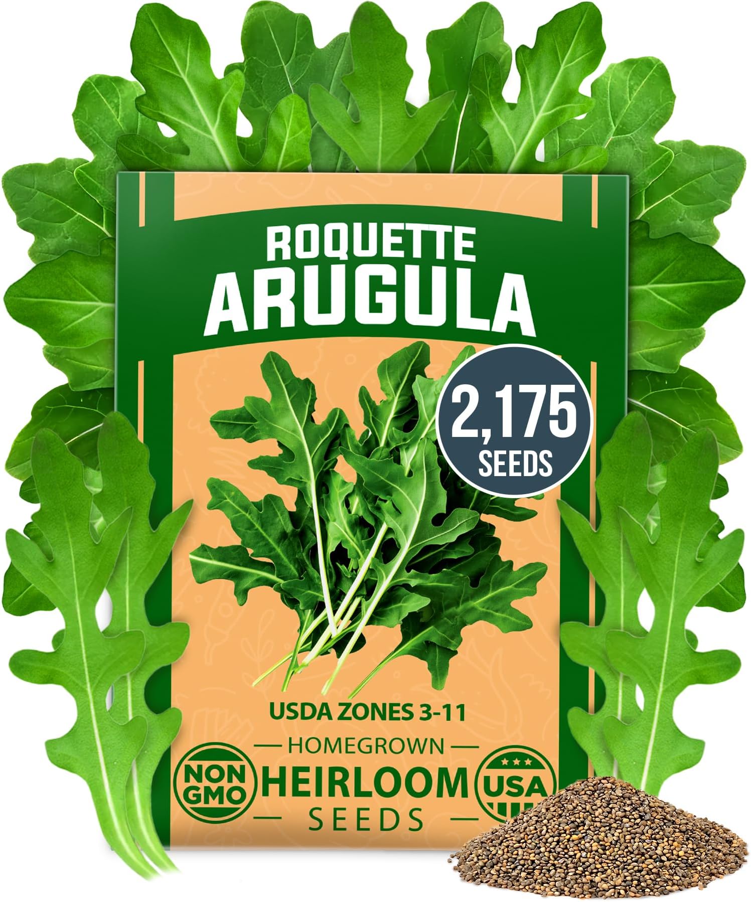 HOME GROWN Non GMO Arugula Roquette Seeds Pack 2,175 Heirloom Arugula Seeds for Planting Best for Outdoor Gardens,Providing Fast-Growing Greens for Salads - Eruca vesicaria