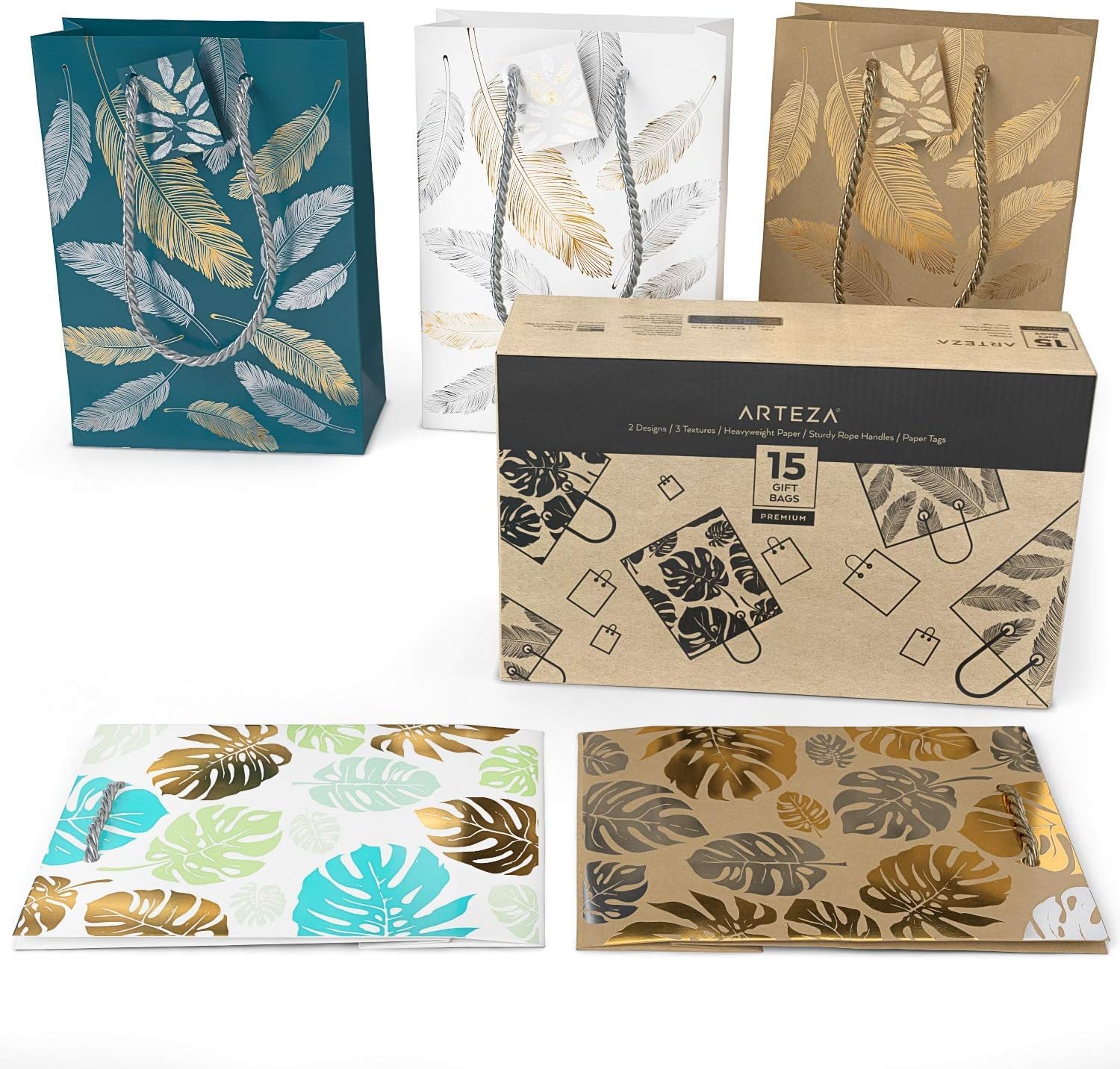 Bеѕt Cуbеr Mоndау 🔥 ARTEZA Gift Bags 9.5 x 7 x3.4 Inches, set of 15 Pieces, 5 Mixed Designs, 2 Kraft and 3 Colored Leaves and Feathers Pattern, 3 Pieces in Each Design Frее Shірріng 🛒 ARTEZA Gift Bags 9.5 x 7 x3.4 Inches, set of 15 Pieces, 5 Mixed Designs, 2 Kraft and 3 Colored Leaves and Feathers Pattern, 3 Pieces in Each Design