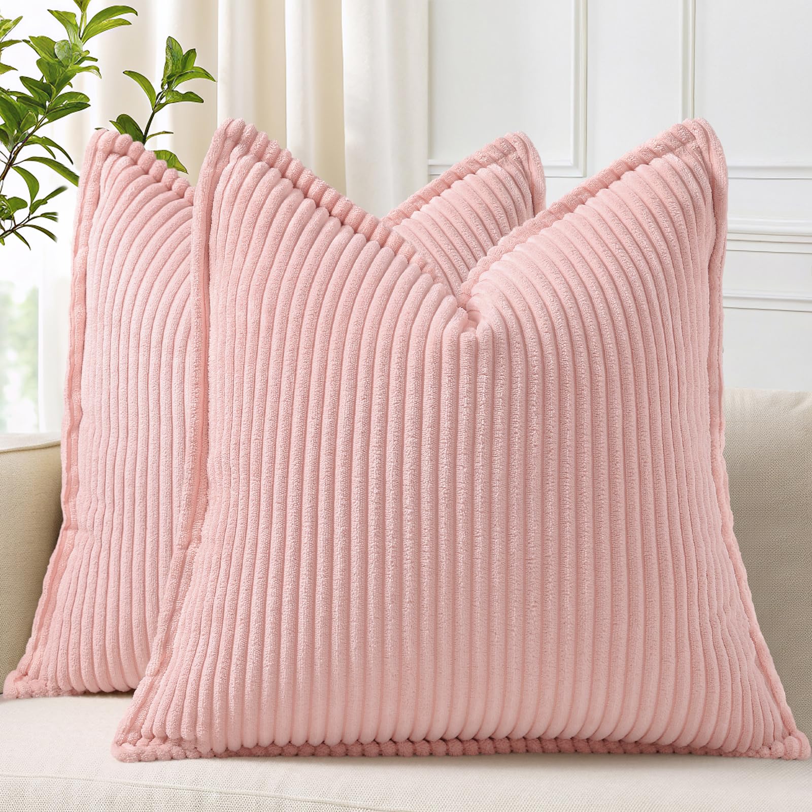 Homaxy Corduroy Cushion Covers 40 x 40 cm Set of 2, Pink