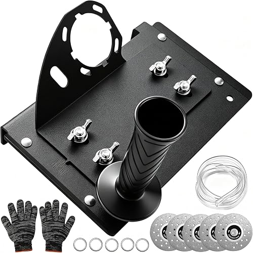 45° Tile Chamfering Tool, Angle Grinder Stand, Tile Ceramic Stone 45 Degree Cutting Chamfer Holder Attachment for Cutting Ceramic Stone with 5 Grinding Discs, Cutting Blades & Protective Gloves