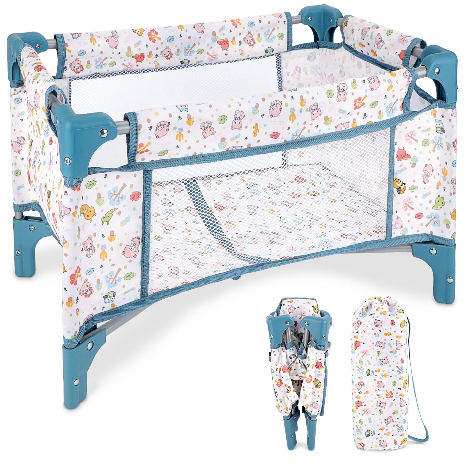 Foldable Baby Doll Cot for Kids, Fits Dolls Up to 21'' (Doll Not Included)