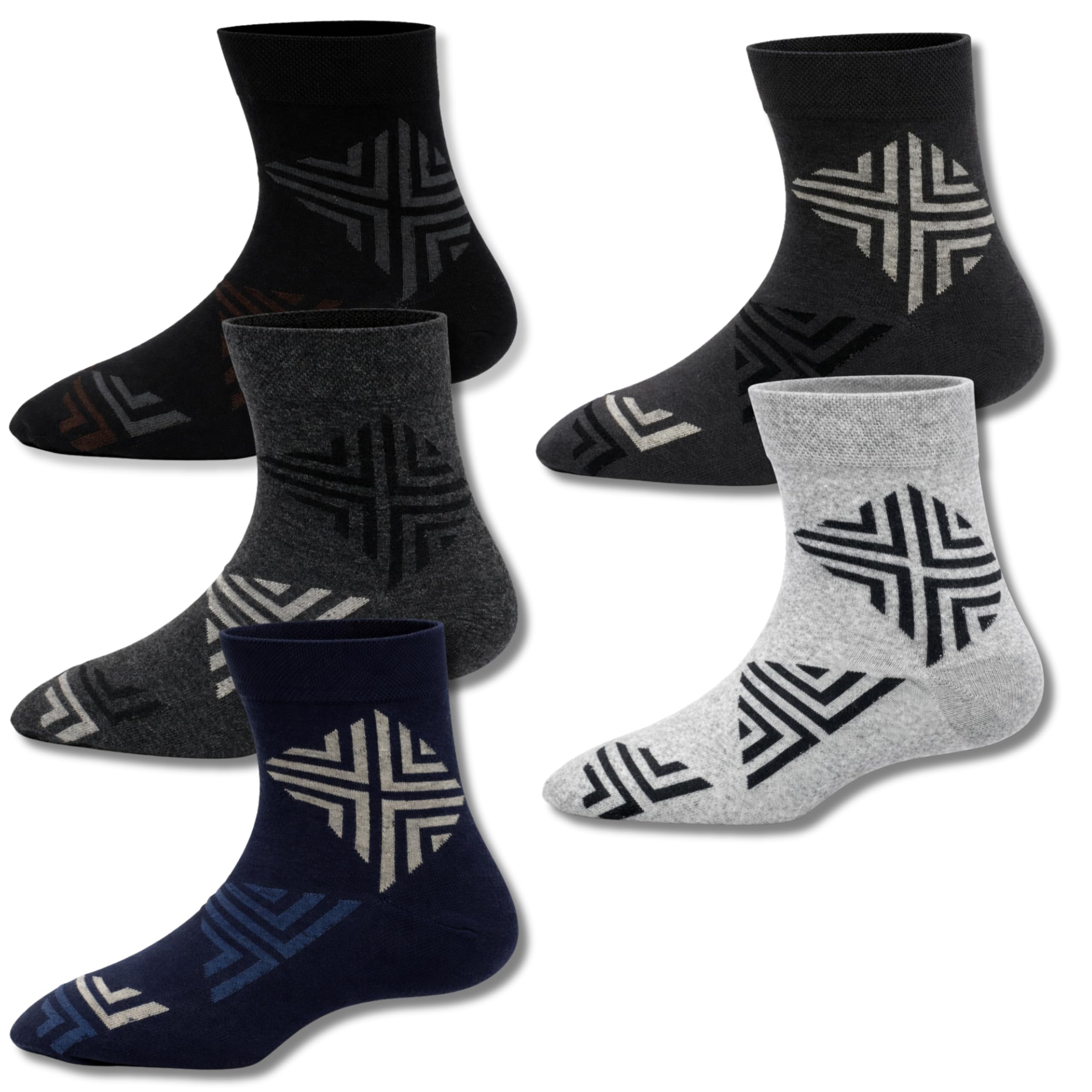 young arrow Men’s Ankle Length Socks Pack of 5 – Pure Combed Cotton Breathable Socks for Men – 168 Needle Premium Knit Geometric Motif Design, Multicolor Casual & Formal Socks-picture-54