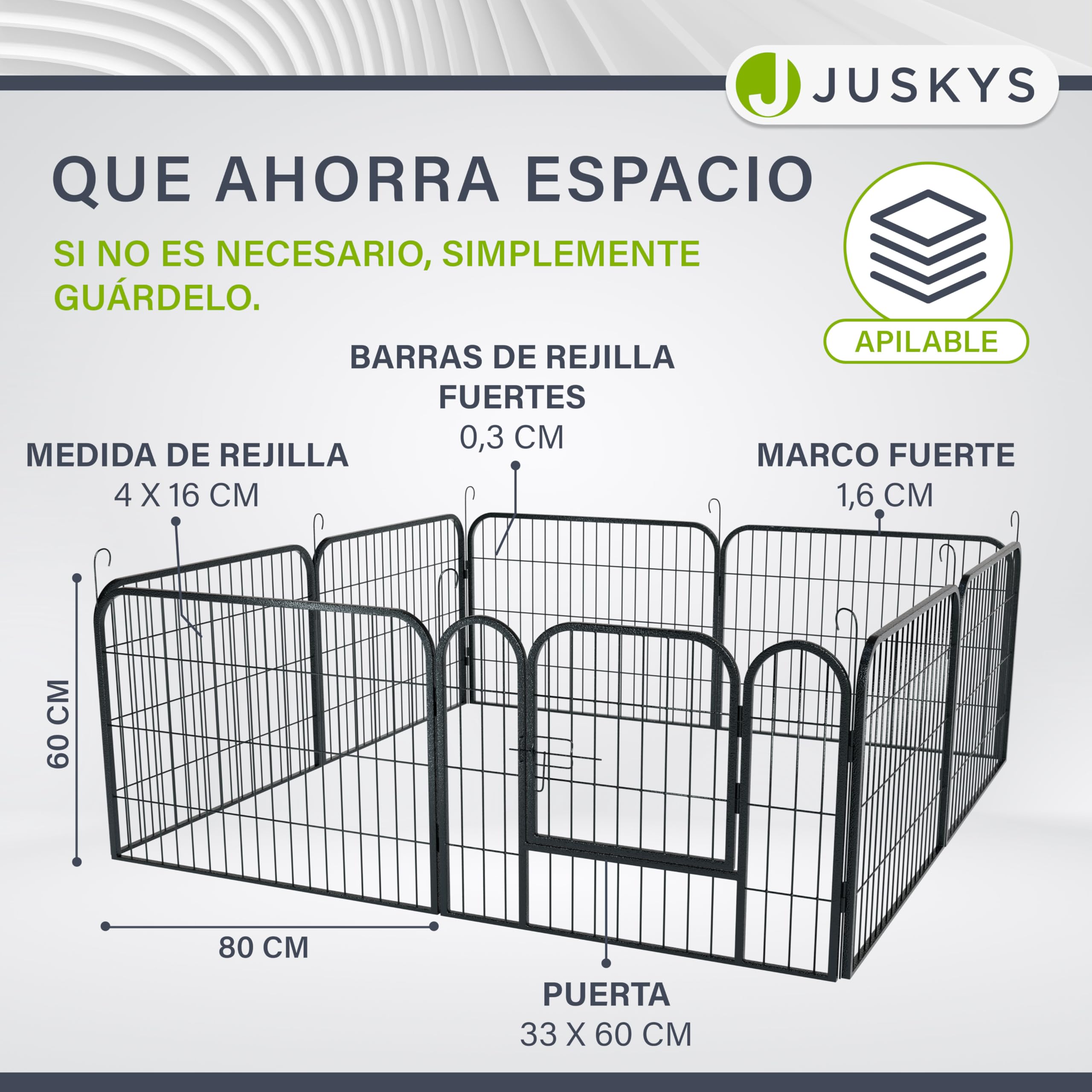 Juskys recinto para cachorros - Parque para cachorros 8 piezas de metal - recinto con puerta - Rejilla para cachorros, conejos y animales pequeños (160 x 160 x 60 cm)