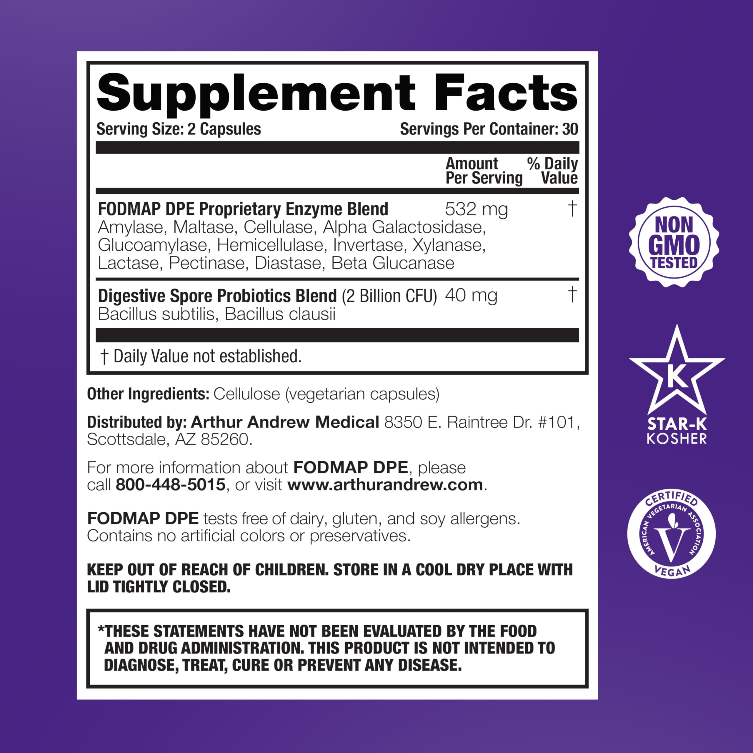Arthur Andrew Medical, FODMAP DPE, Digestive Enzymes, 60 Capsules — Amazon image 2