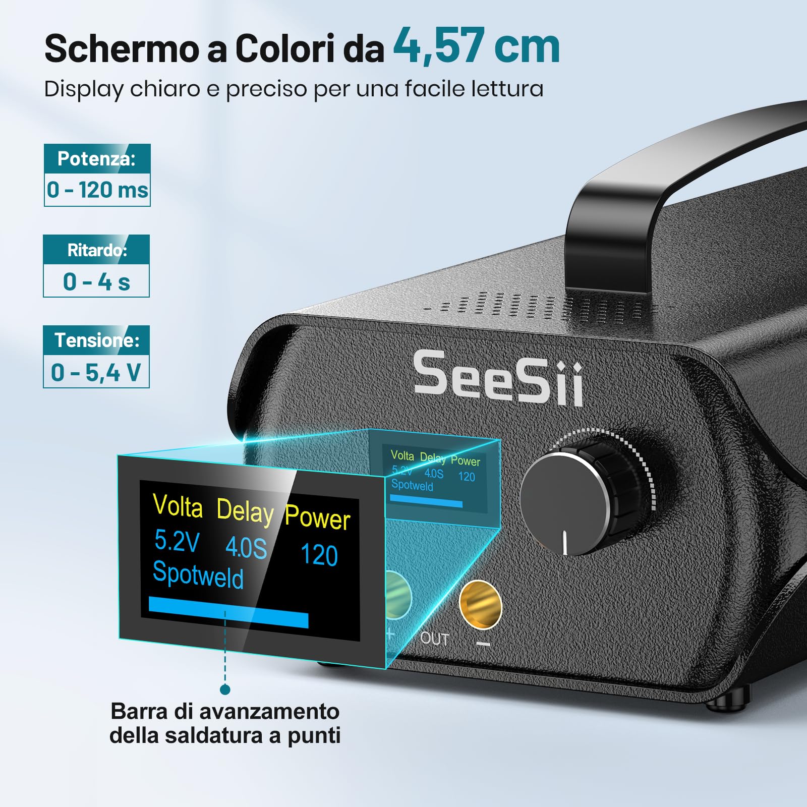 SeeSii Condensatore Saldatore a Punti, Saldatore a Punti Portatile con 3000F Condensatore, Spot Welder con Regolabile 120 Ingranaggi Supporto 0,1-0,3 mm Striscia di Nichel