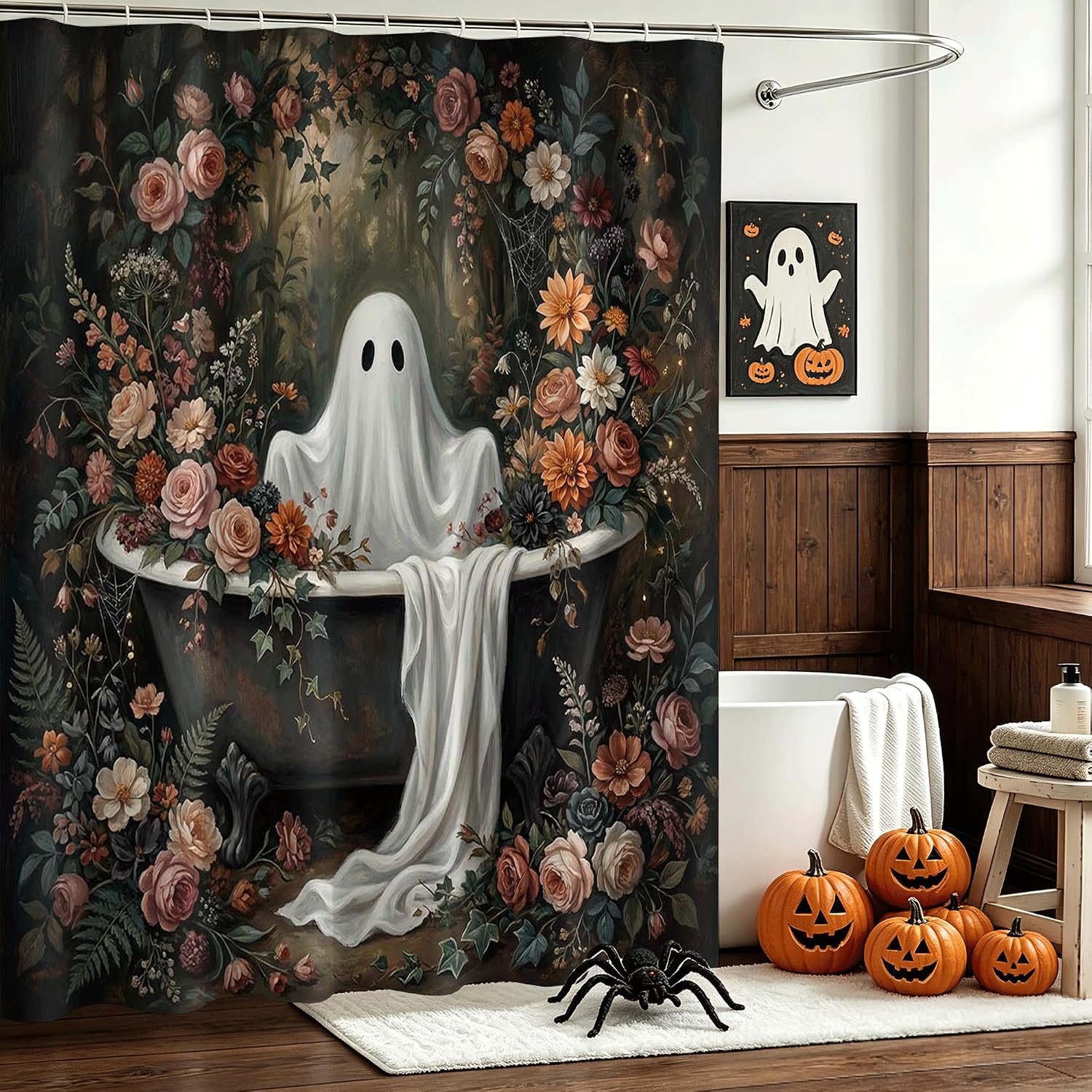 Halloween Shower Curtain for Bathroom Vintage Spooky Ghost Shower Curtain