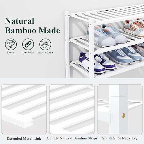 Miniatura 3 de Smiry Zapatero de bambú grueso de 3 niveles, apilable, estante de almacenamiento de zapatos de madera para armario, entrada, entrada de puerta