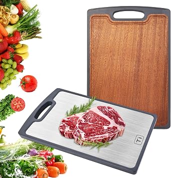 Titanium Cutting Boards for Kitchen, 2-in-1 Double-Sided Wood Cutting Board with Juice Groove, Food-Grade GR1 Titanium & Ebony, Easy to Clean and Dishwasher Safe for Meat & Veggies