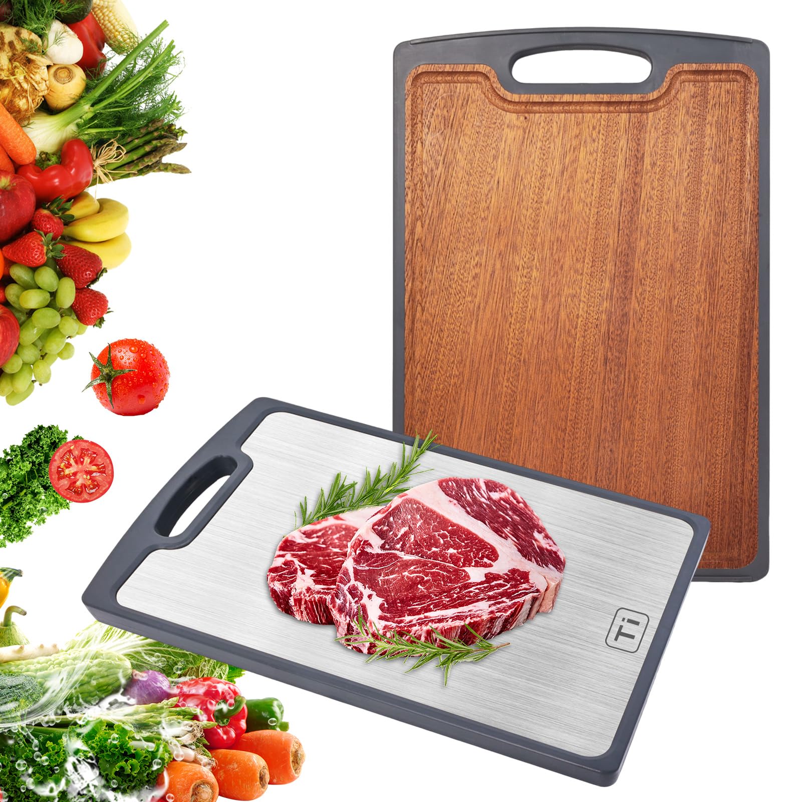 Amazon.com: Titanium Cutting Boards for Kitchen, 2-in-1 Double