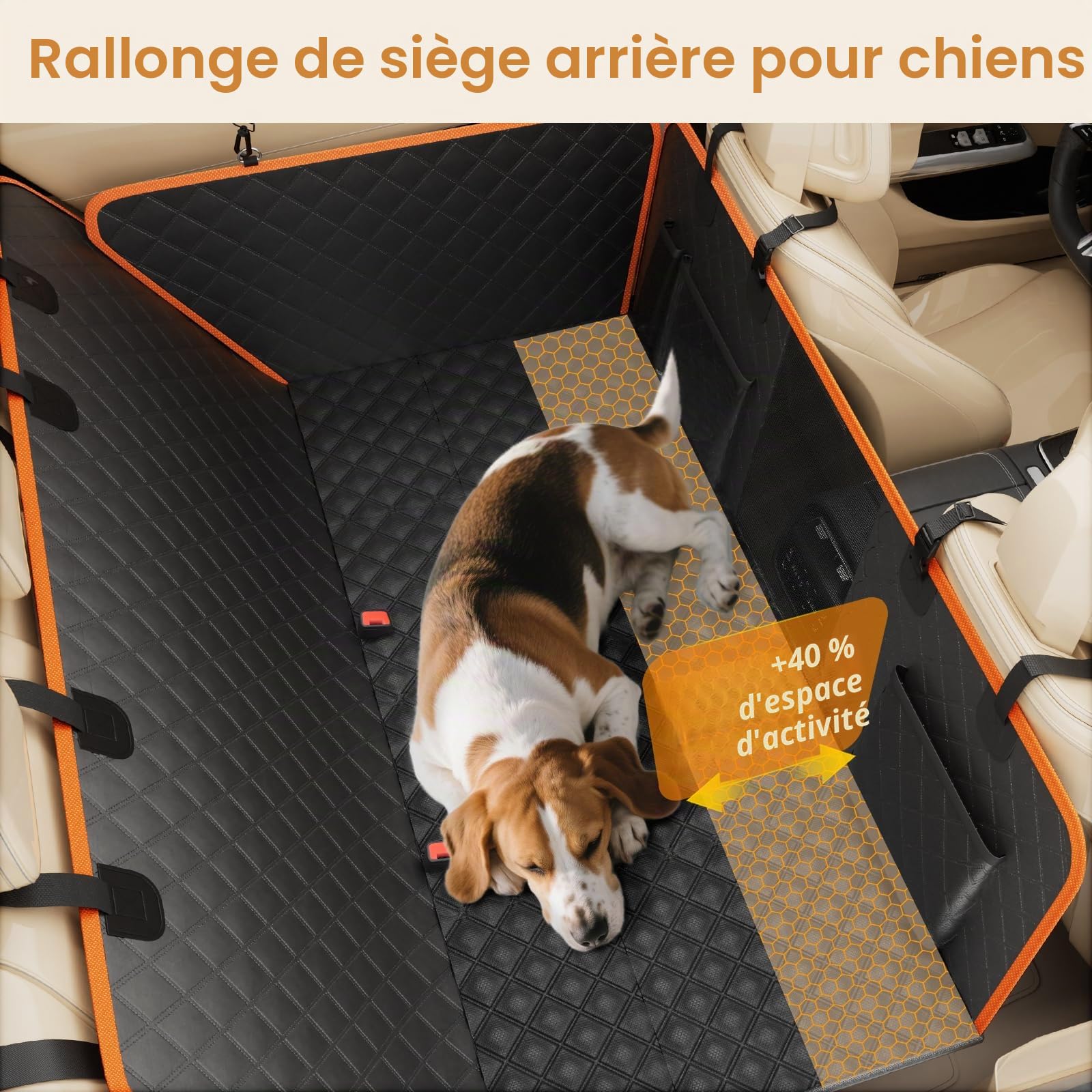 Pecute Protection Voiture Chien 132 * 62 CM, Housse Voiture Chien, Panneaux durs Améliorés, Support jusqu'à 150 kg, 40% d'espace Supplémentaire pour Une Couverture Complète du Siège Arrière