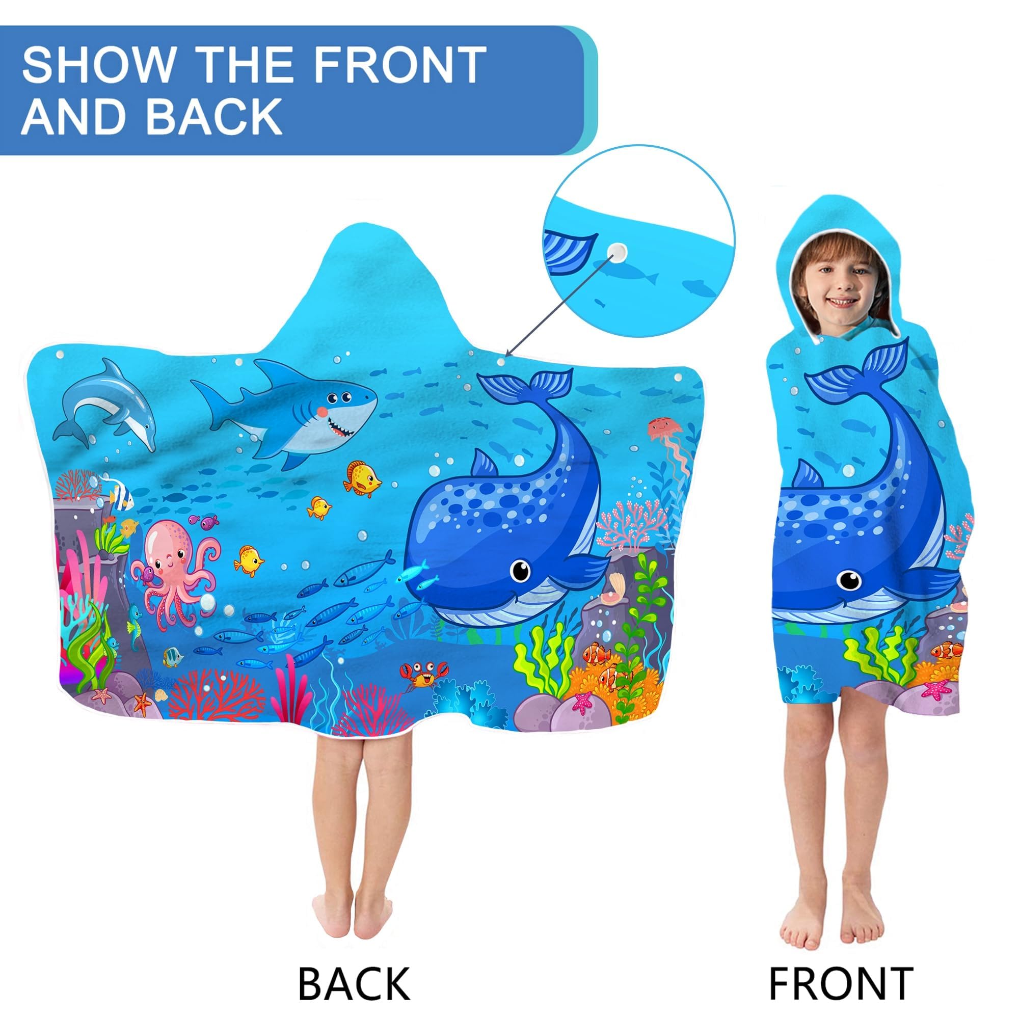 Bonsai Tree Blue Sea World - Toalla de playa con capucha para niños, bonita toalla de baño con capucha, microfibra súper absorbente, suave, poncho para piscina, 30 x 50 pulgadas