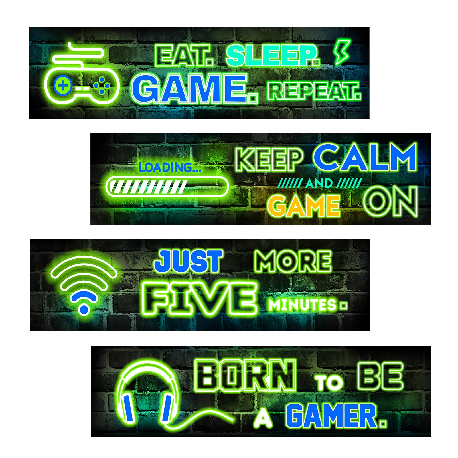 FUFUQUARE Game Glow in The Dark Wall Stickers, Luminous Gaming Slogen Wall Art Stickers, Eat Sleep Game Repeat Self-Adhesive 3D Neon DIY Decoration for Playroom Living Room Nursery Boy's Bedroom