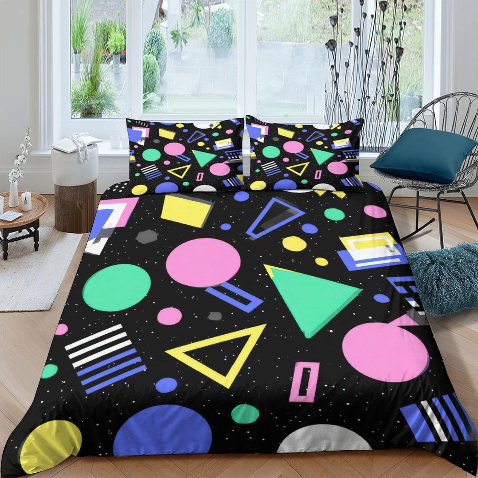 Ctjqhvkz Style-2 3D Printed Geometric Shapes Fitted Sheet Microfiber Colourful Abstract Bed Cover For Bedroom Dorm Mattress Decor Single（135X200cm）