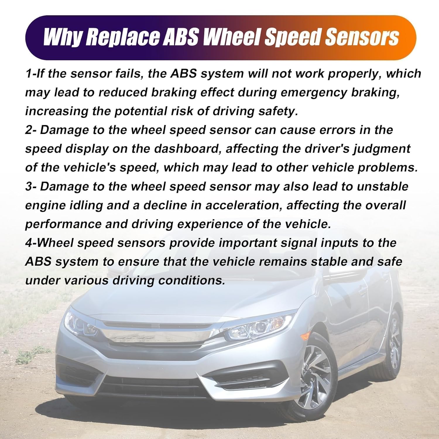 XQSMWF ABS Wheel Speed Sensor Compatible with Honda Civic 2016 2017 2018 2019 2020 2021, Replace 47510TBAA02 ALS3005 47510-TBA-A02 Rear Right Passenger Side