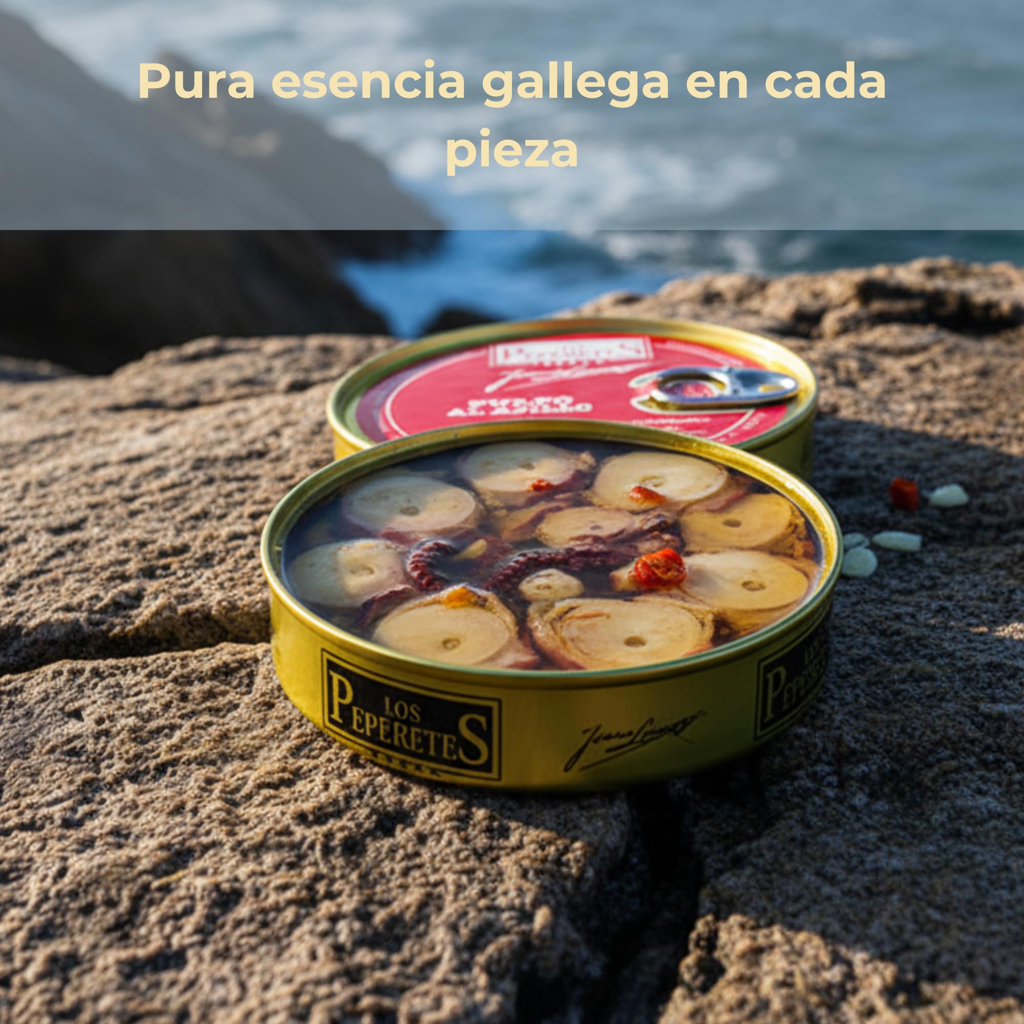 LOS PEPERETES Pulpo al Ajillo 120 g | Marisco Gallego Gourmet | Conserva Artesanal en Aceite de Oliva con Ajo Natural | Pulpo del Atlántico | Sabor Tradicional de Galicia