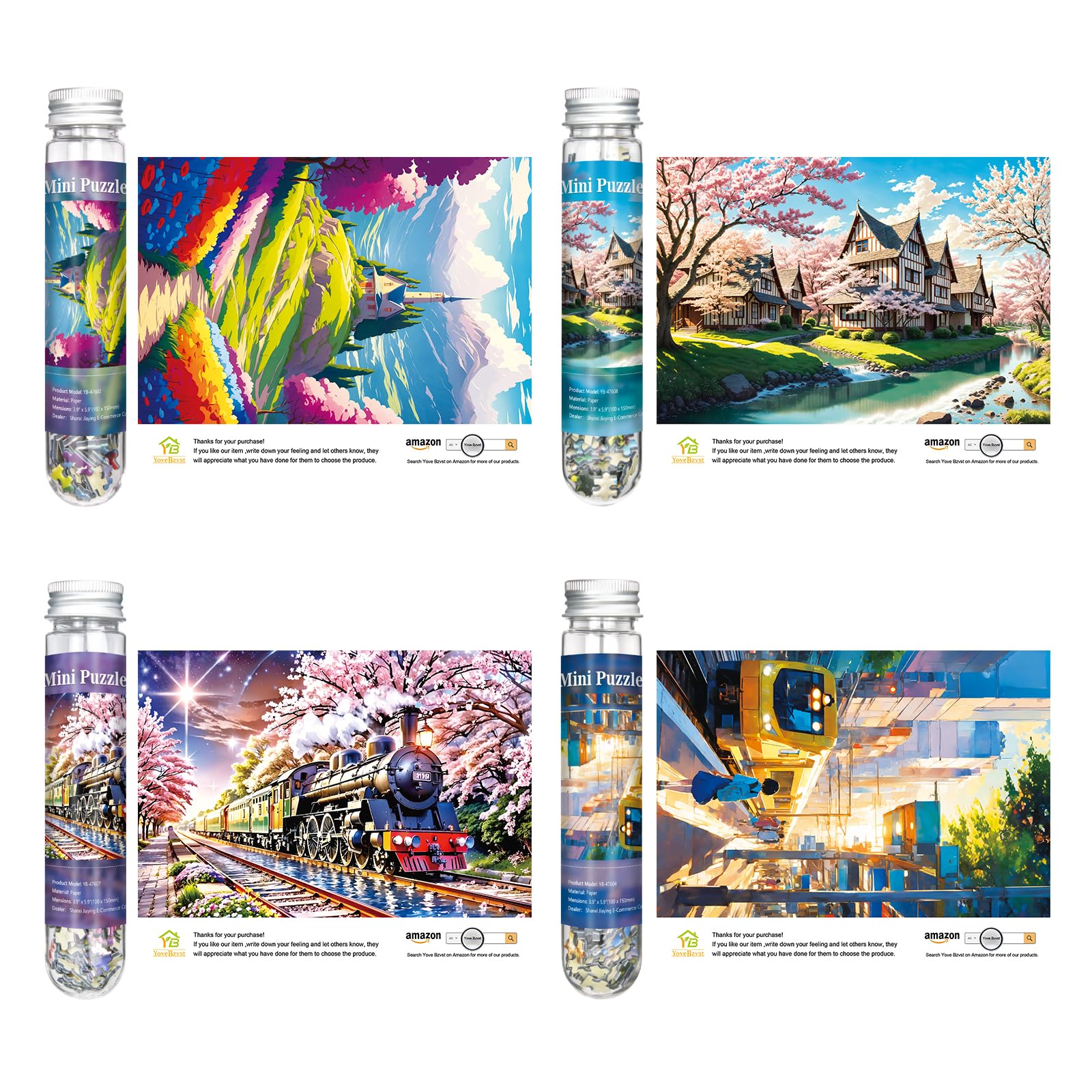 Paquete de 8 Puzzles Mini para Adultos - Puzzle Micro Desafiante de 234 Piezas, Puzzle Pequeño en Tubo de Ensayo, Puzzle de Bolsillo Portátil para Viaje, Regalo Ideal, 10x15 cm