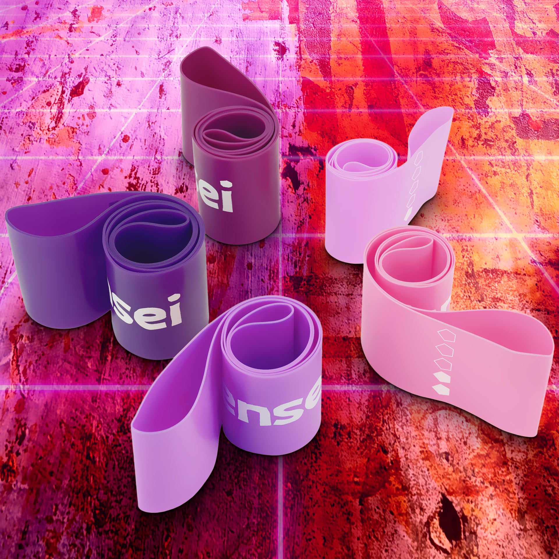 Set Fasce Elastiche Resistenza - 17 Pezzi, Rosa, Sovrapponibili Per Fitness E Allenamento
