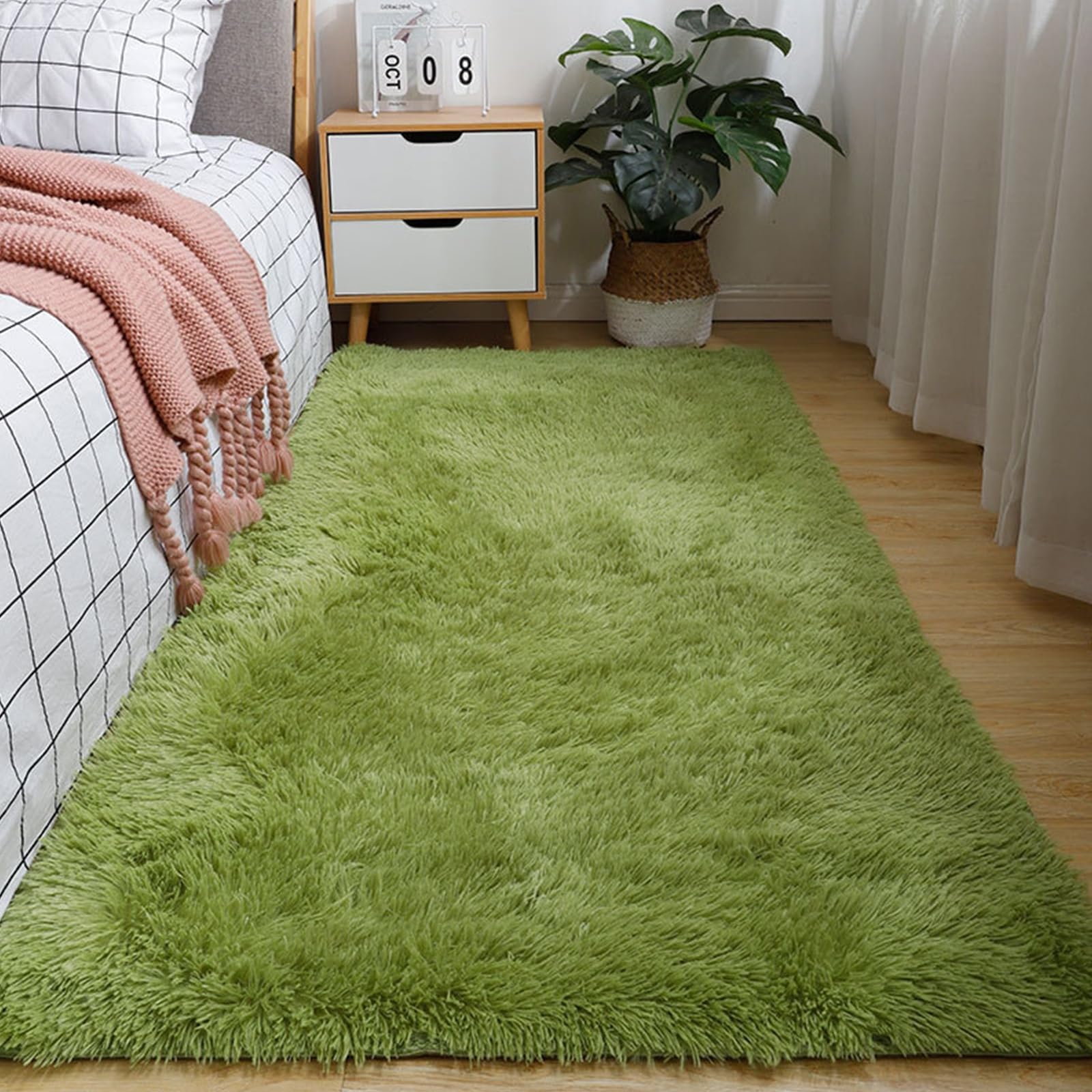 XUEDNGM Alfombra Salón Alfombra de Salón 300 x 300 cm Modernas Pelo Largo Lavables, Suave, Esponjosa, Antideslizante Alfombra Larga Alfombra de Pelo Largo para Sala de Estar para Salón, Verde