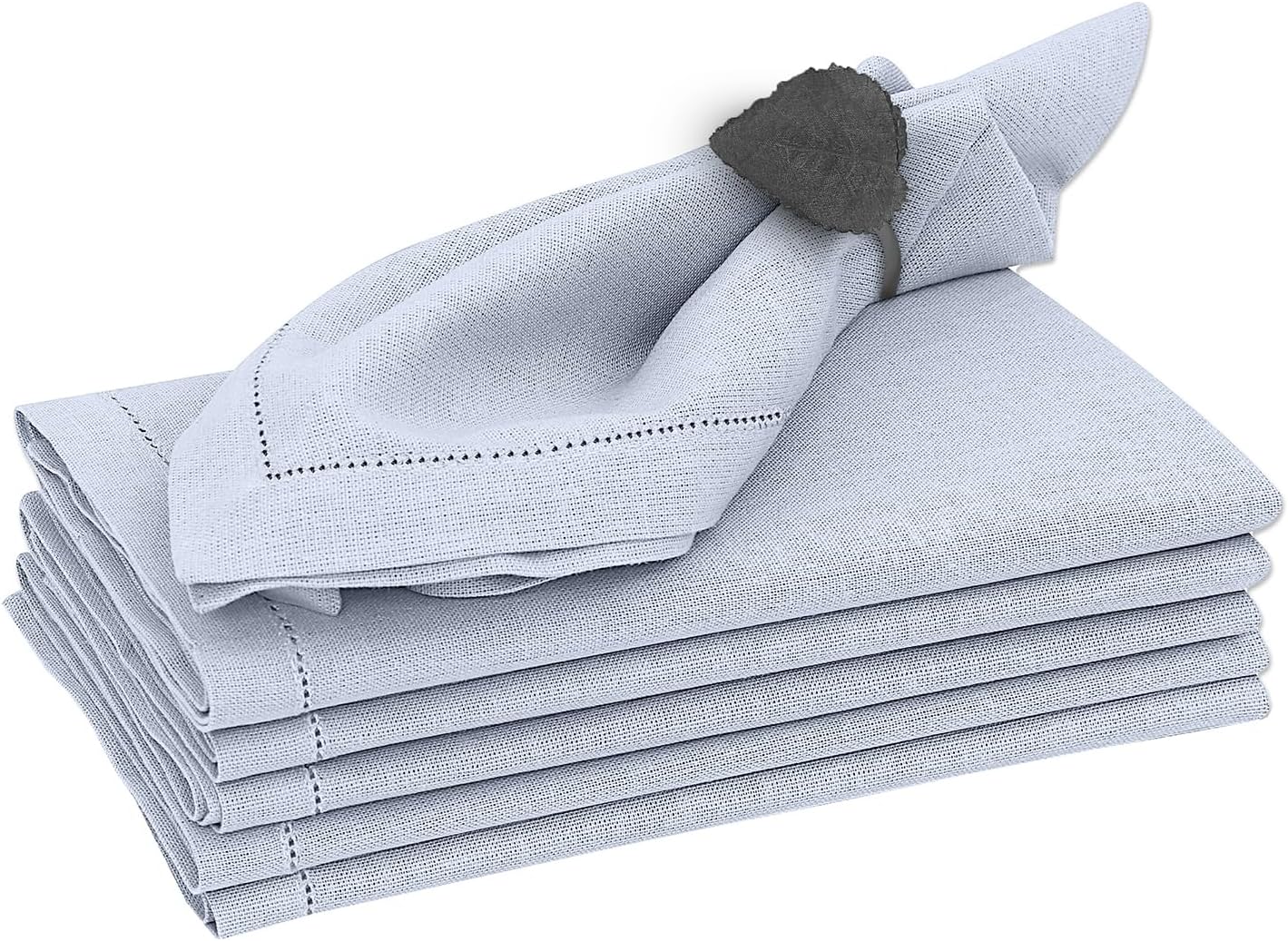 Ruvanti Premium Linen Napkins Set of 4-20x20 Inch, Classic Hemstitch, Mitered Corner Cloth Napkinsโโ - Soft, Elegant Dinner Napkins Cloth Washable for Weddings, Parties, Everyday Use - Arctic Ice