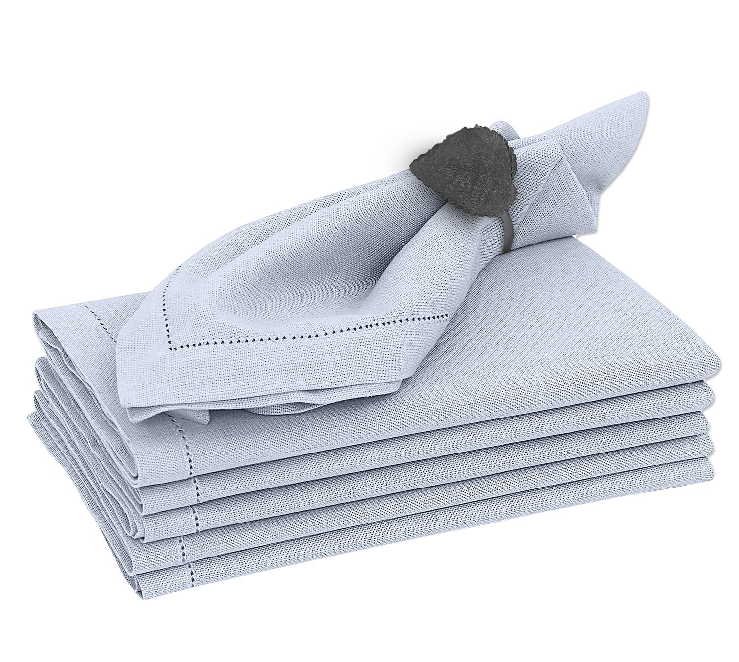 Ruvanti Premium Linen Napkins Set of 4-20x20 Inch, Classic Hemstitch, Mitered Corner Cloth Napkins‎‎ - Soft, Elegant Dinner Napkins Cloth Washable for Weddings, Parties, Everyday Use - Arctic Ice