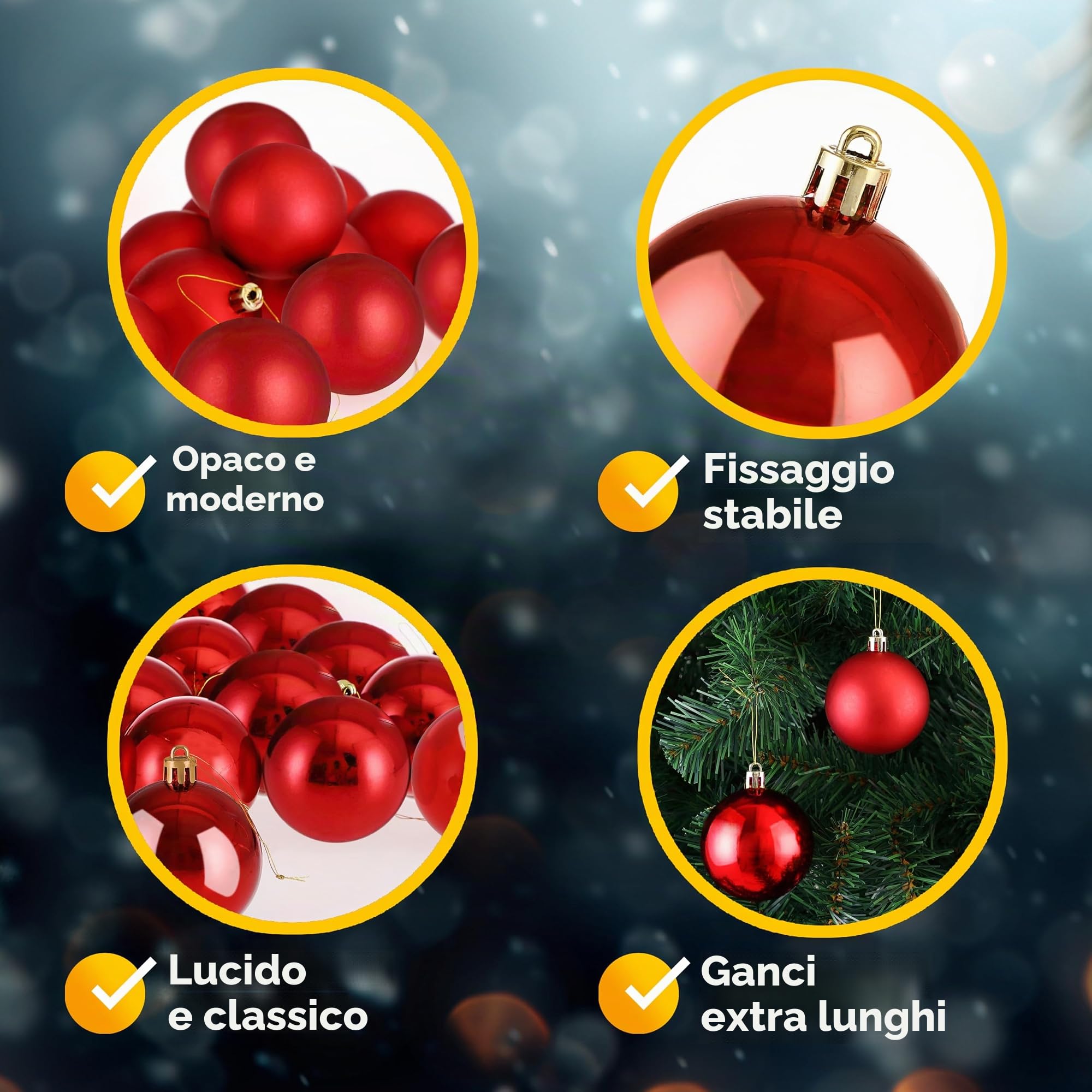 Deuba® Set Palline di Natale 54pz Ø 6cm in Plastica Decorazione Albero Addobbi Natalizi Feste Inverno Interno Esterno Rosso