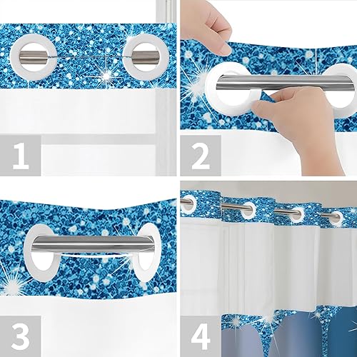 Miniatura 10 de Juego de 4 cortinas de ducha de diamantes con purpurina, decoración de baño de goteo verde oscuro brillante con alfombra y cubierta para tapa de