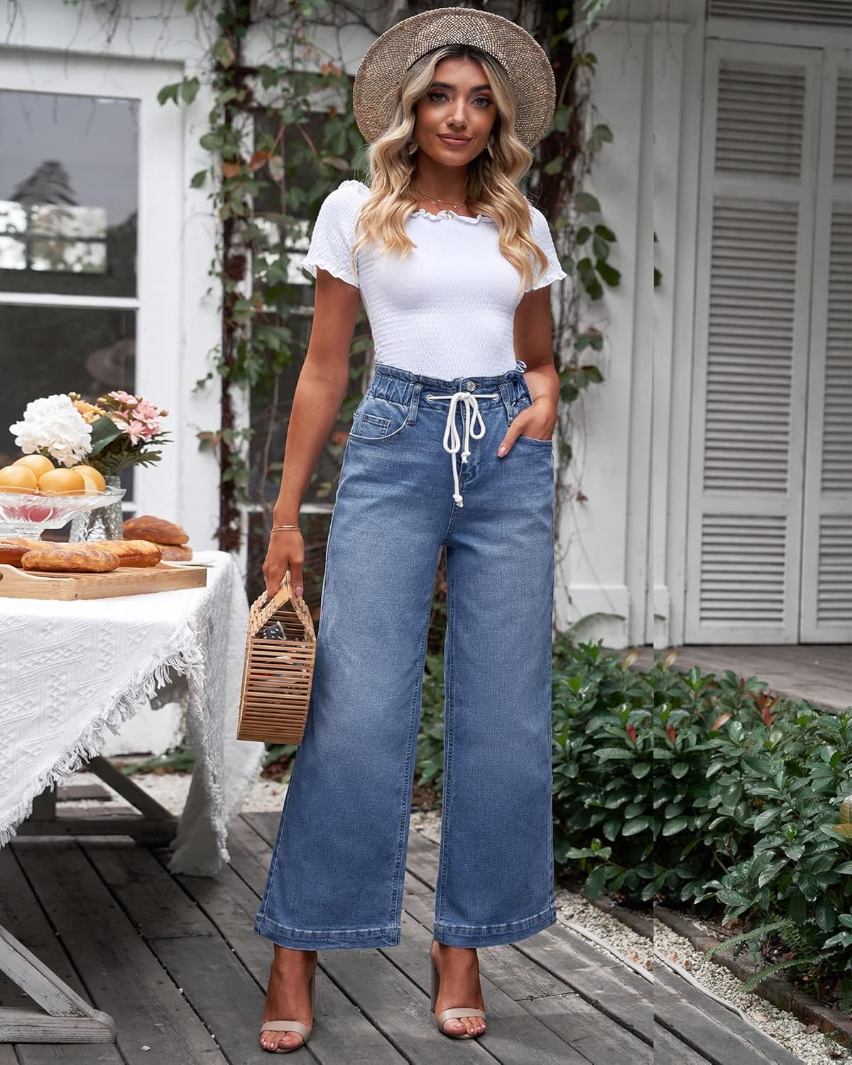 GRAPENT Wide Leg Jeans for Women Stretch High Wasited Elastic Waist Bell Bottom Baggy Y2K Pants - Image 3