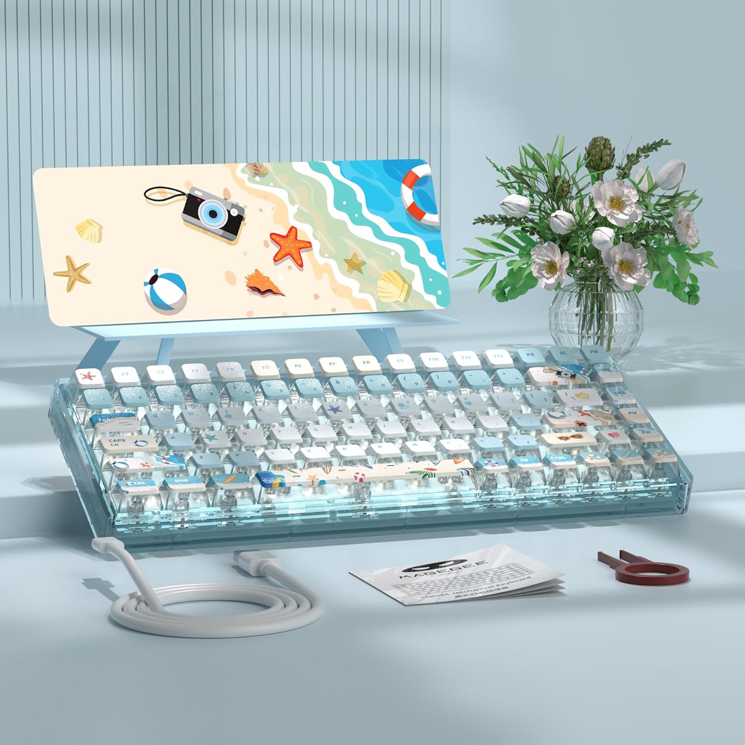 Blue Light Up Transparent Mechanical Keyboard,Light84 RGB Backlight Gaming Wired Keyboards with Crystal Switch and Sublimation PBT Capkeys,70% Percent E-Sports for Windows PC MAC (California Holiday)