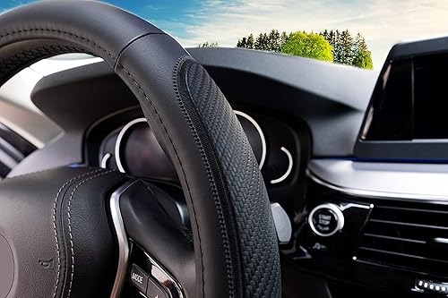 Miniatura 3 de Magnelex Funda para volante para automóvil de cuero de microfibra negra Universal 15 pulgadas