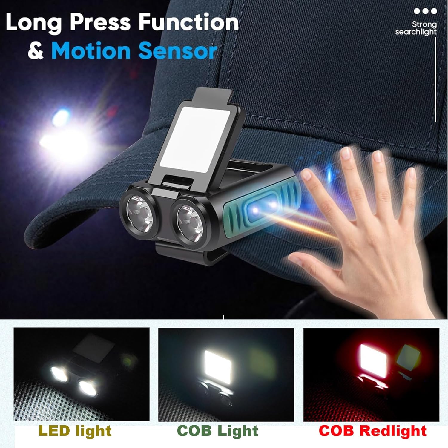 GRACETOP LED Small Flashlight, 350Lumens Clip on Cap Light Light, Portable USB Rechargeable Pocket Lights with 5 Modes Compact Baseball Cap Lights Indoor and Outdoor for Walking