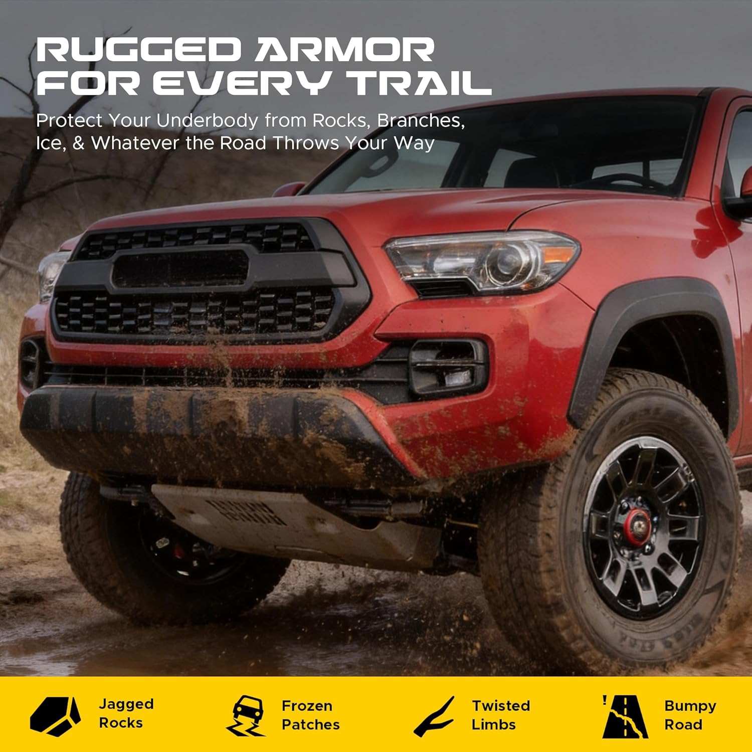 VRC Front Skid Plate Protection Compatible with 2016-2023 Toyota Tacoma Replacement for PTR60-35190 Aluminum Alloy Powder Coated (2016-2023 Toyota Tacoma)