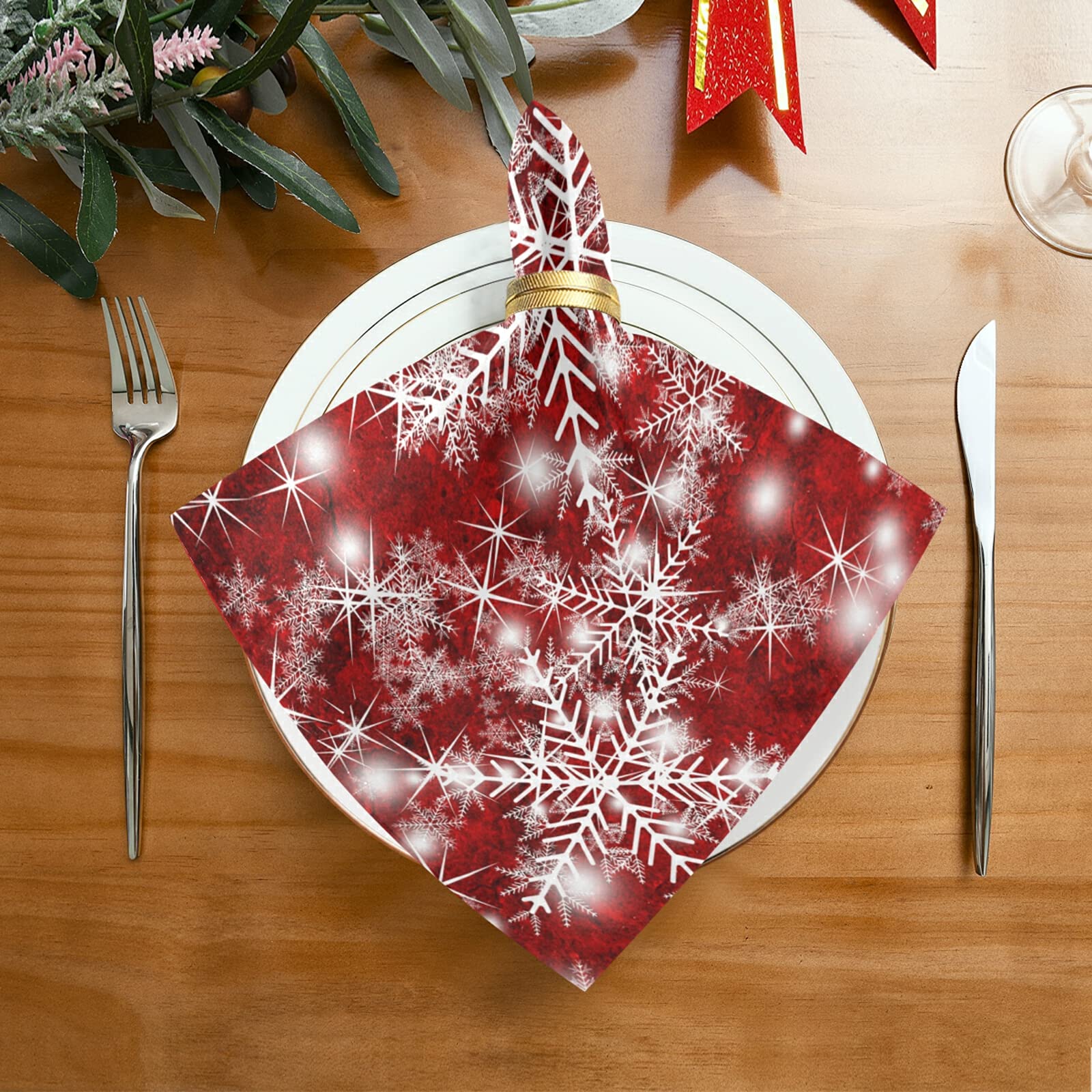 Couronne de Noël en toile de jute rouge : flocon de neige fait main