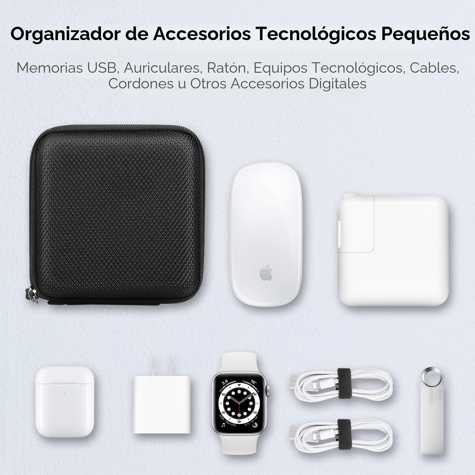 FINPAC Duro Funda para Macbook Cargador, Protectora Carcasa da Electrónica Accesorios, Organizador Bolsa de Viaje para Cargador/Cable/USB/Portátil Accesorios, (Negro)