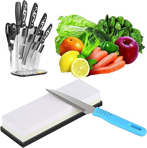 Miniatura 5 de HornTide Afilador de cuchillos de dos caras con piedra de afilar combinada de grano 2000/5000, soporte de plástico de piedra de afilar de 7 pulgadas