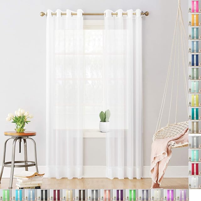 Megachest Woven Voile metallic ring top Curtain 2 Panels with ties (28 colors) (pure white, 56" wideX90 drop(W142cmXH228.5cm))
