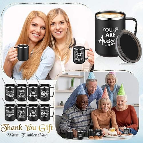 Vista 6 de Sumind Regalos de agradecimiento de Navidad para empleados, tazas de café de acero inoxidable de 17 onzas, regalos con asa y tapa y popote