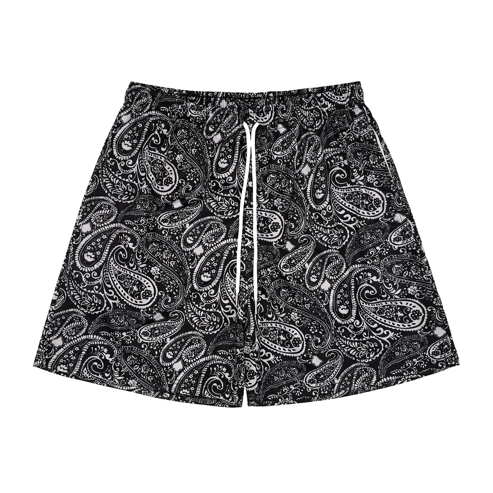 MECH-ENG Men's Paisley Shorts Mesh Graphic Bandana Print Boho Summer Beach Lightweight Drawstring Shorts