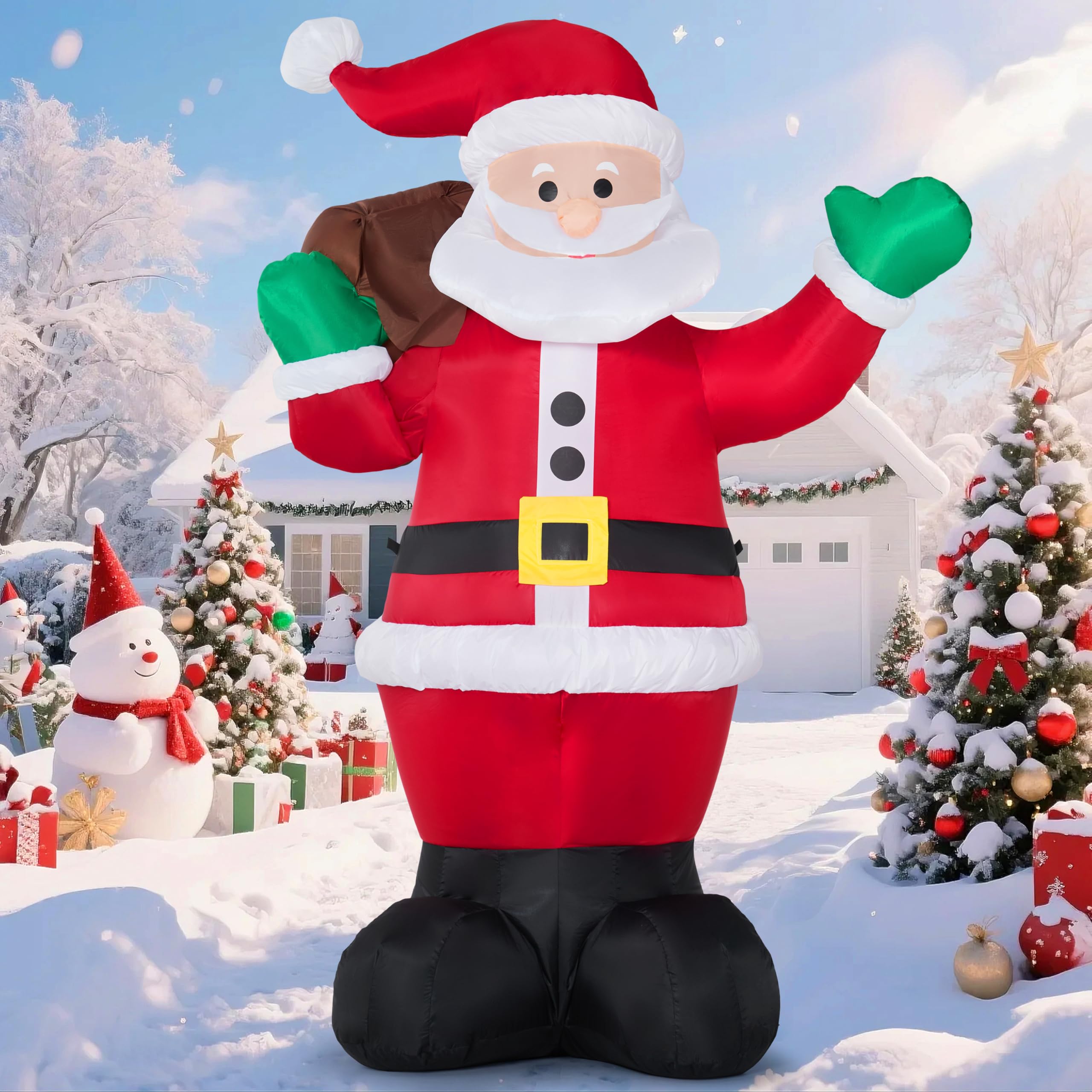 Joiedomi Père Noël gonflable de 1,8 m Sac cadeau de Noël géant gonflable à LED pour décoration de cour, intérieur ou extérieur