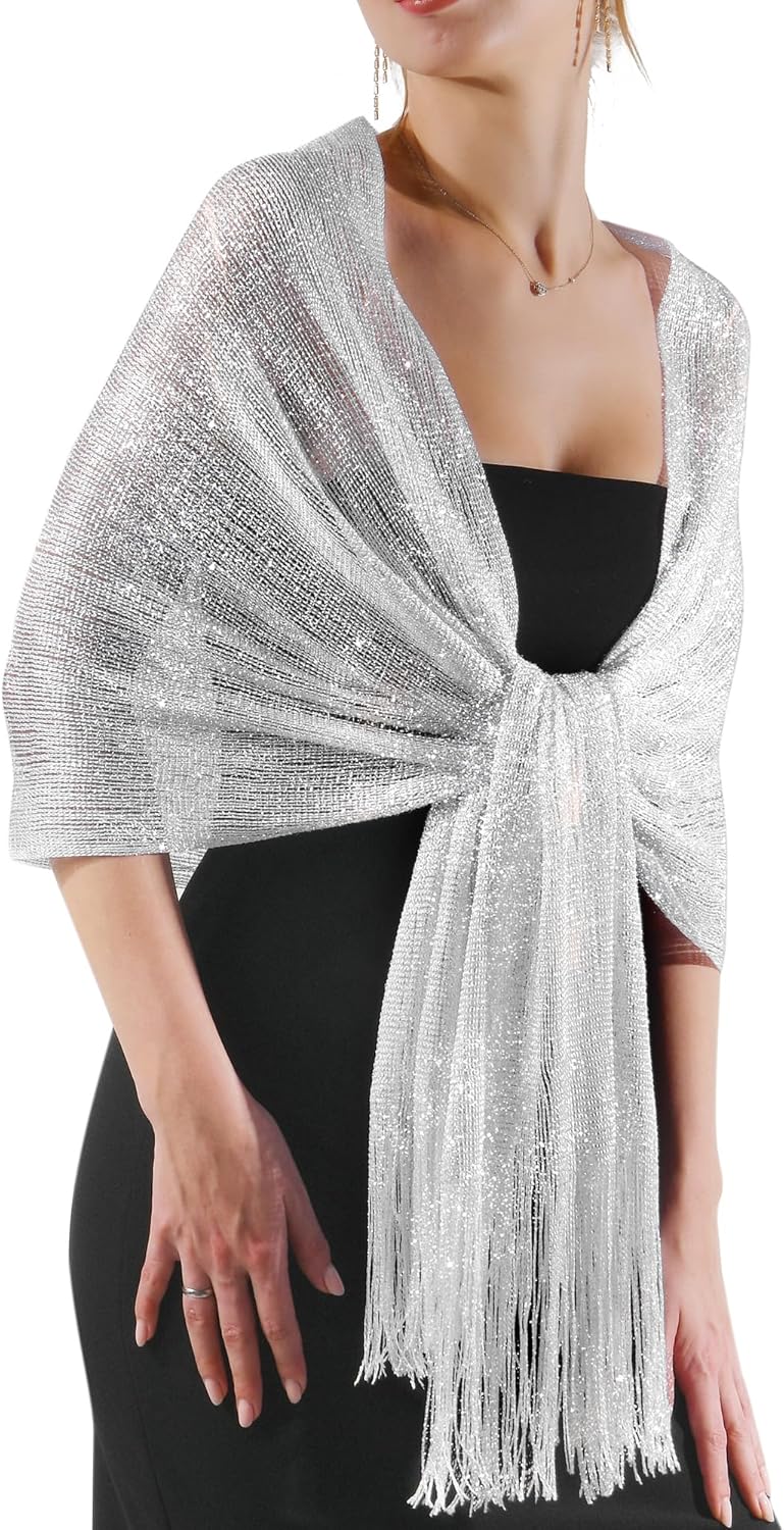 FURTALK Shawl Wraps for Women Silver Shawls and Wraps for Evening Dresses Sparkling Wedding Party Shawl Gift - Image 2