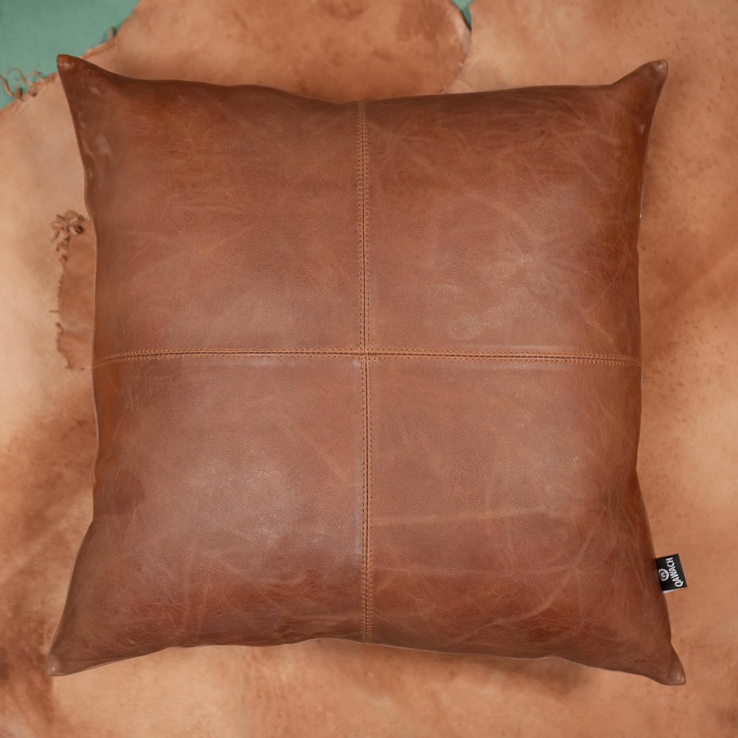 Lambskin Leather Pillow Cover - Chair, Bed, Chaise Lounge, Sofa Cushion Case - Decorative Throw Pillow Covers for Living Room & Bedroom 22 x 22 Inches - Tan Crunch Plain Pack of 1