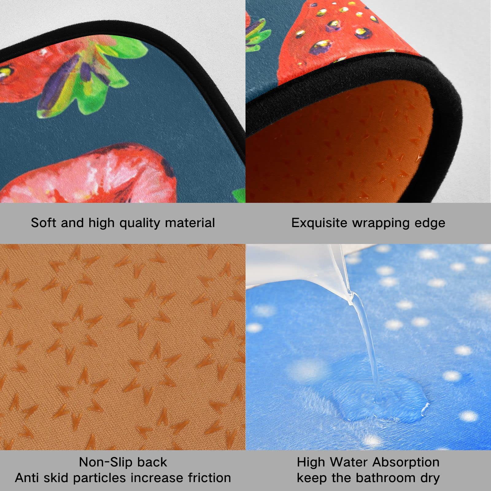 BOENLE Kitchen Rugs and Mats Non Skid Washable Kitchen Rug Set 2 Piece Fresh Strawberry Carpet Ergonomic Comfort Standing Mat for Kitchen,Bathroom, Laundry