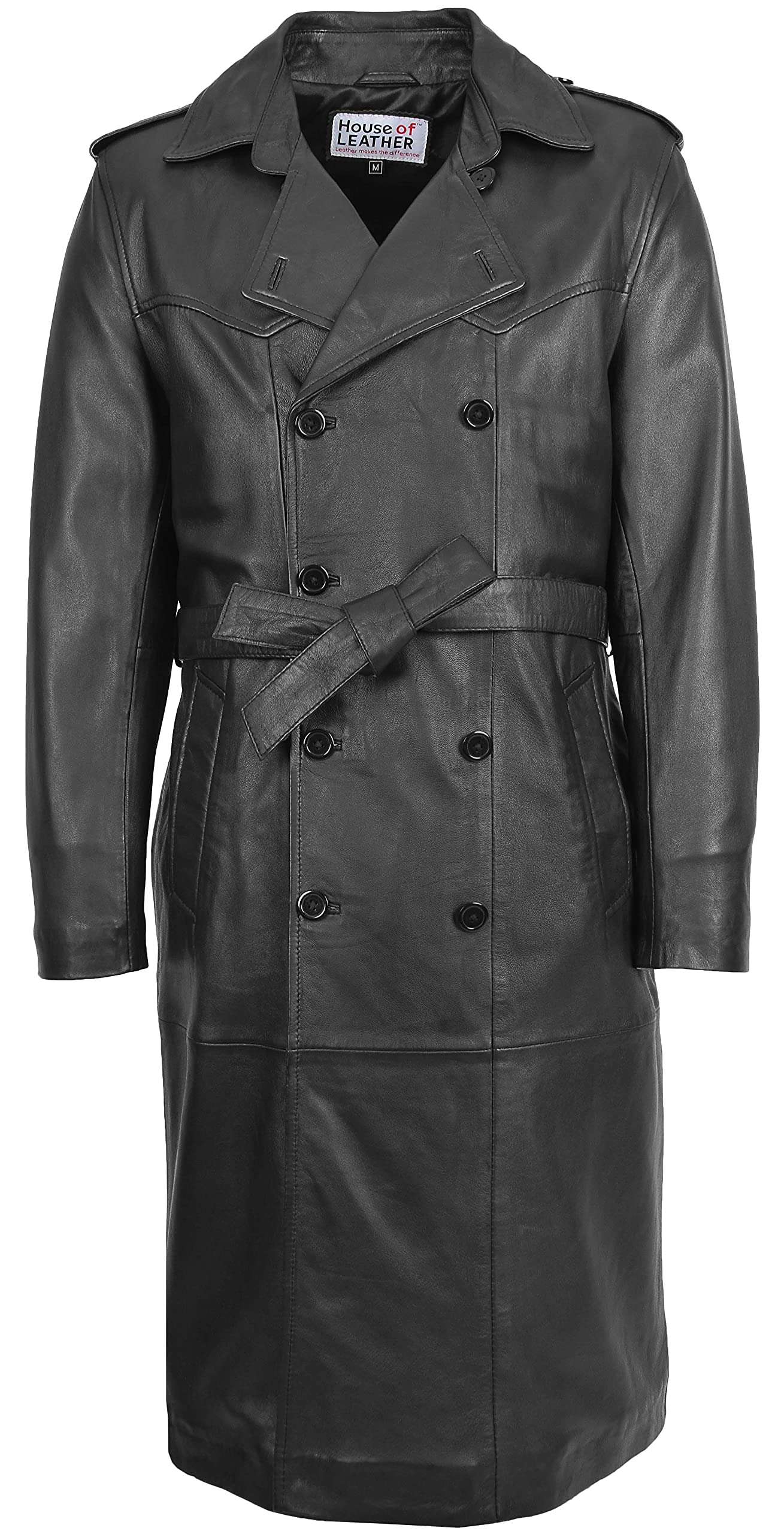 House of Leather Men's Leather Trench Coat Black XL