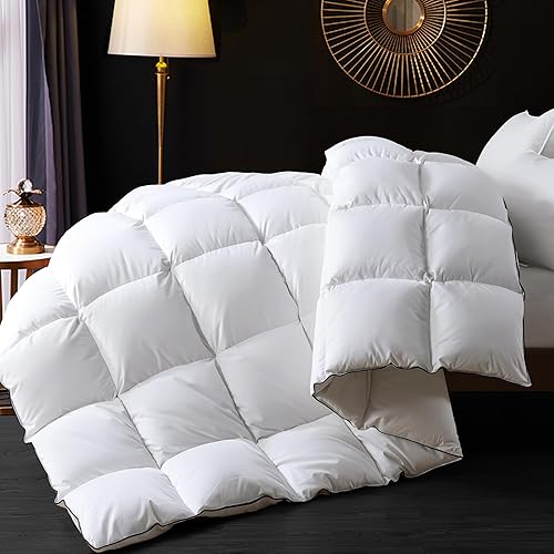 Ubauba Goose Feather Down Fiber Comforter Queen Size Duvet Insert - Hotel Luxury Fluffy White Bedding Comforter, All Season Medium Warmth -100% Cotton Cover, 90 x 90 Inch