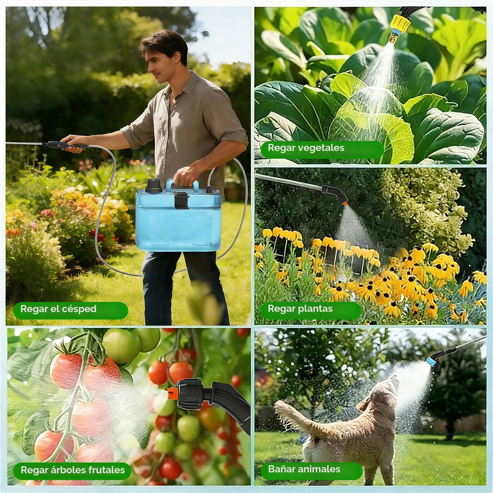 auvstar Pulverizador Eléctrico de Jardín 8L | 4 Boquillas, Recargable con Correa, 3 Velocidades, Mochila Pulverizadora, Mango 77cm Telescópico