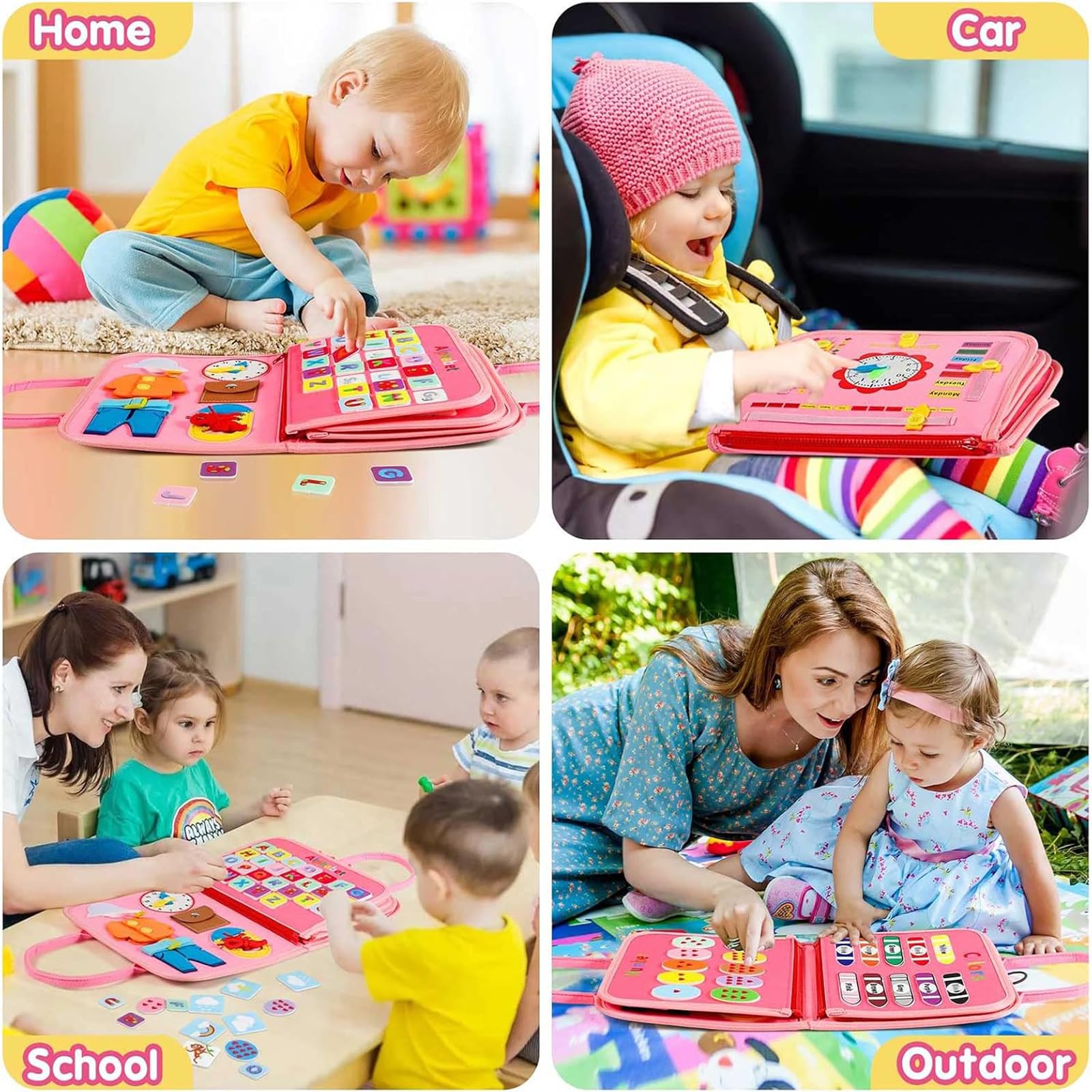 Busy Board Montessori Bambini, Pannello Sensoriale Libro attività di Feltro per Sviluppo Motricità Fine e Cognitivo, Quiet Book Viaggi, Giochi Educativi per Ragazzo Bambina#3