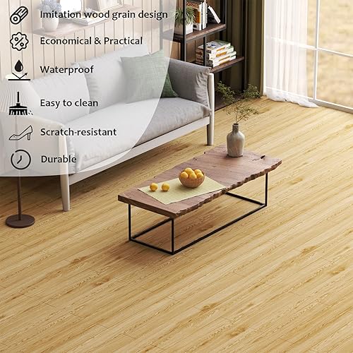 Miniatura 2 de Rollo de vinilo para suelo, azulejos de grano de madera de 23.6 x 393.7 pulgadas64 pies cuadrados, resistente al desgaste e impermeable para